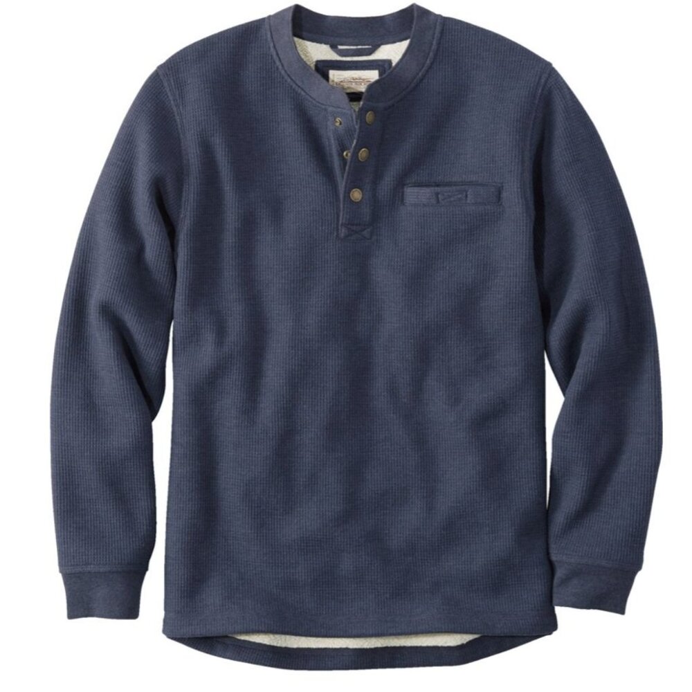 NWT LL Bean Men's Katahdin Iron Works Bonded Waffle Fleece Henley Medium